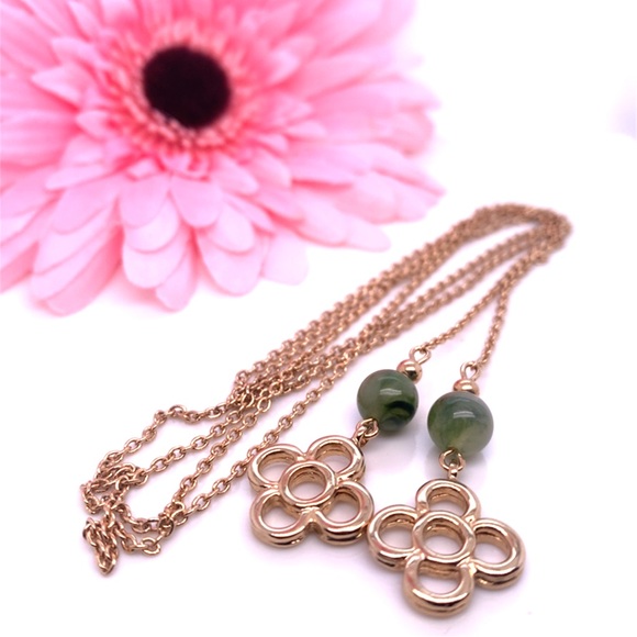 Gold and Green Floral Lariat Necklace 33” - Picture 7 of 7